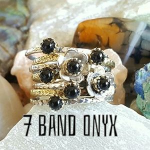 7 Band Black Onyx Ring Sterling Silver